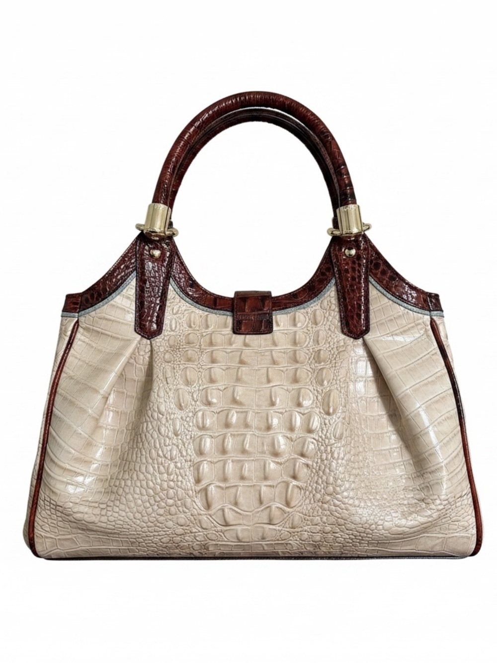 NWT Brahmin Elisa Linen Croc-Embossed Leather Satchel - Picture 2 of 10